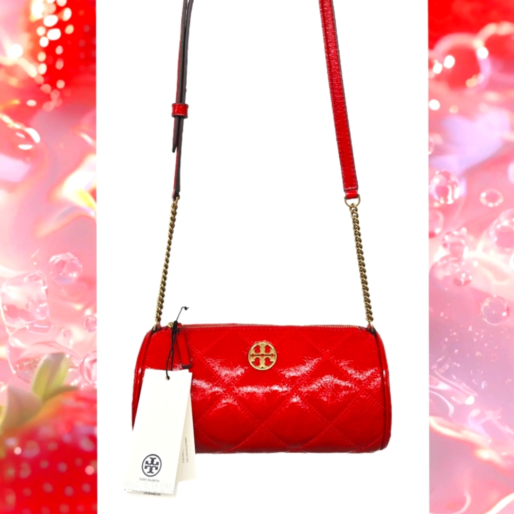 NWT TORY BURCH WILLA SHINE BARREL BAG FIESTA RED